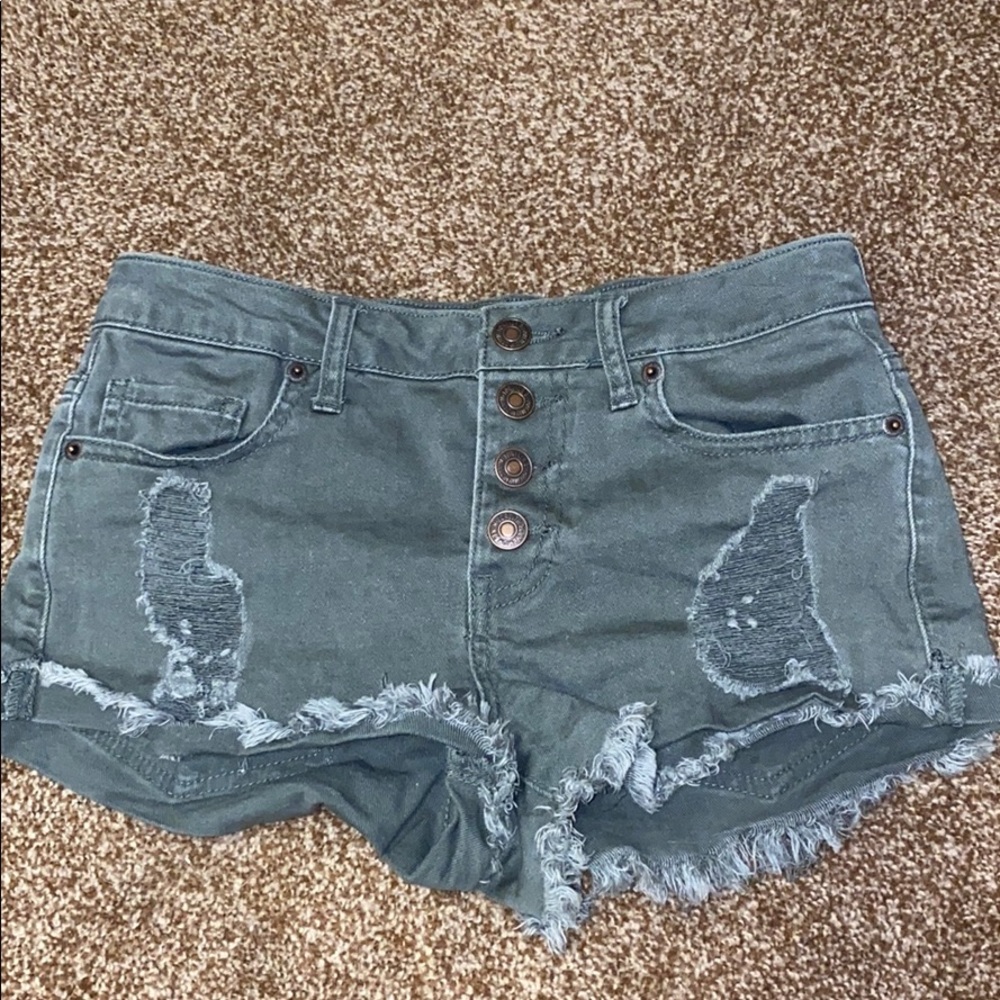 Army green denim shorts